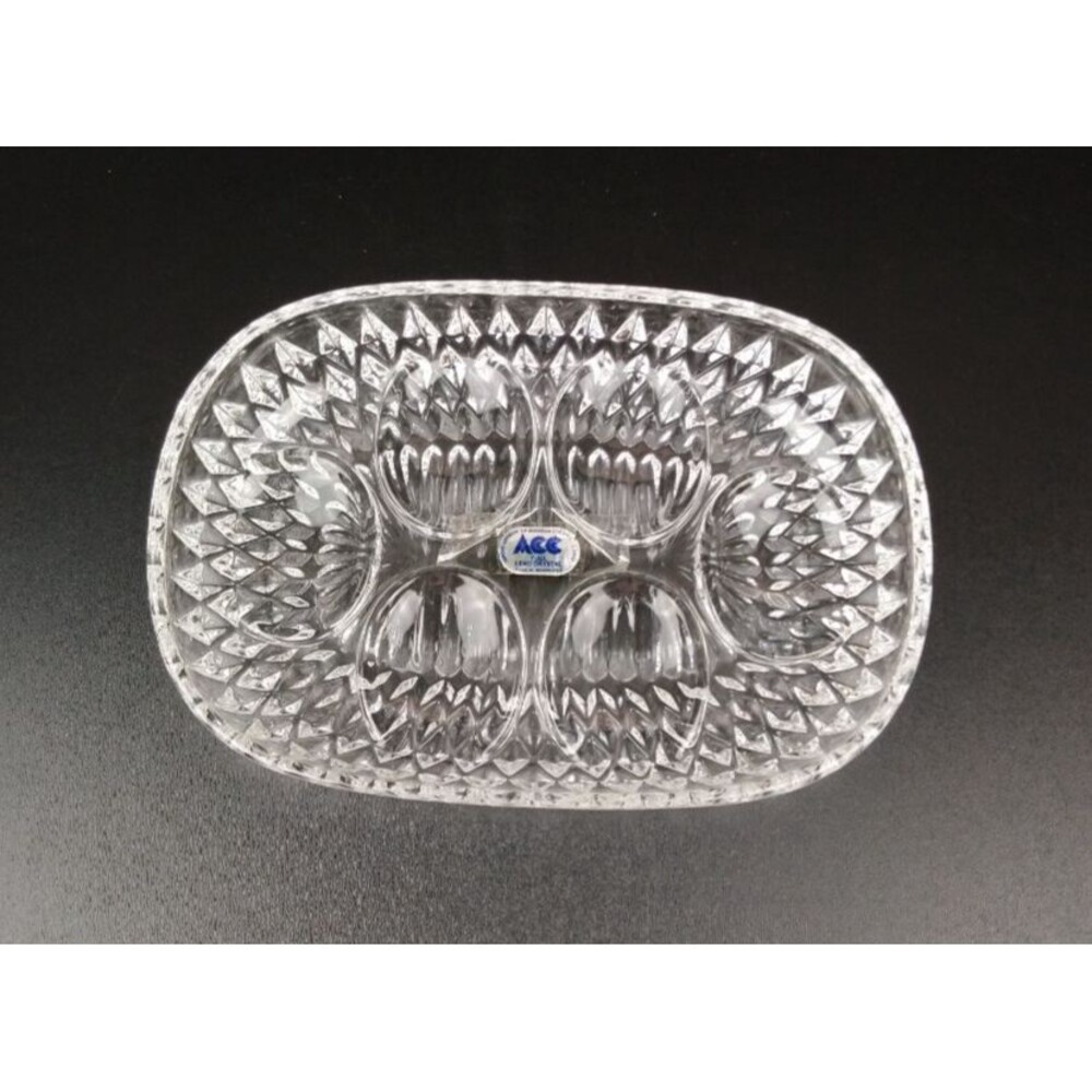 VTG ACC Lead Crystal Deviled Egg Holder 6 Spots 8"